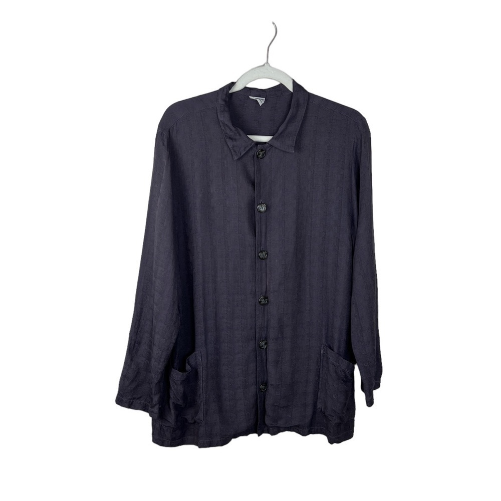 CP Shades Black Button Front Rayon Floral Tunic Lagenlook